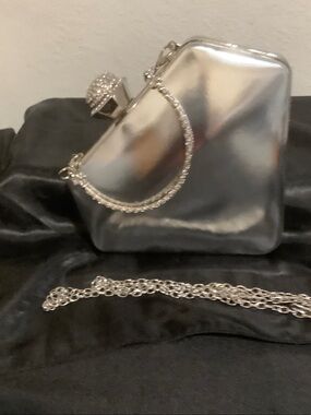 Silver Metallic Evening Clutch Bag with Chain